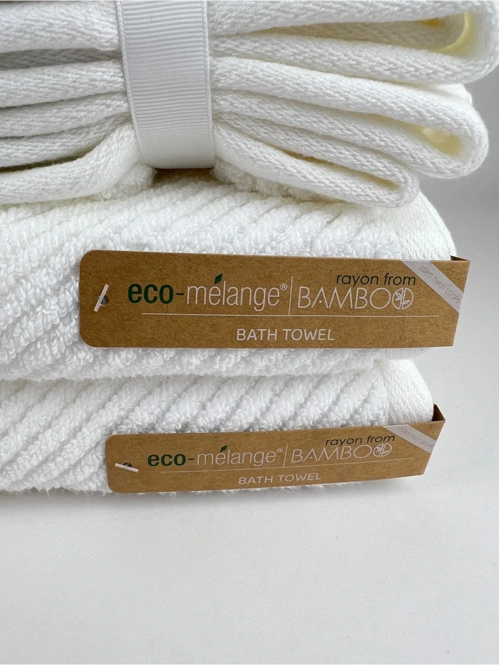 Eco Melange Bamboo Bath Towels White Soft Cotton Rayon Absorbent 8 Pc Set NEW